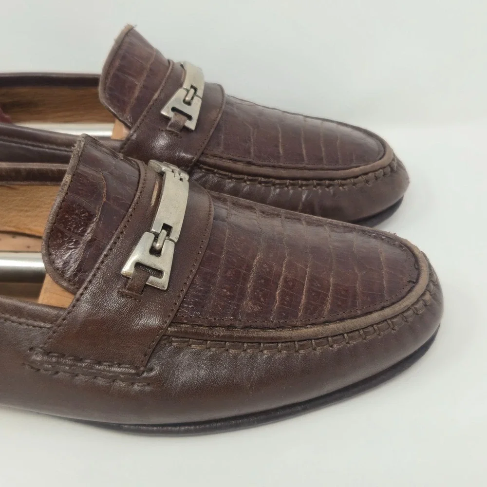 Bruno Magli Men's 11.5M Brown Genuine Alligator Bit Loafers Made in Italy